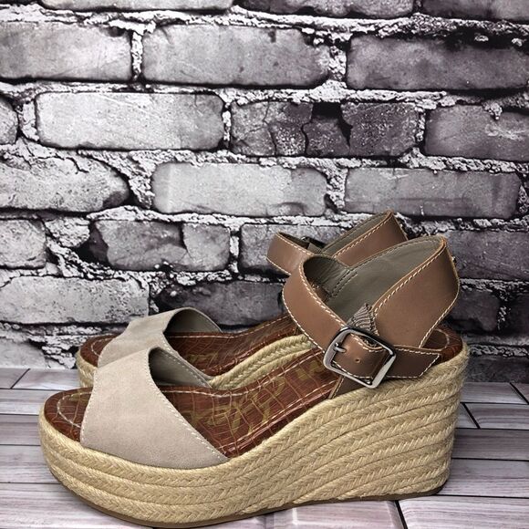 Sam Edelman Dimitree Putty Dark Ankle Strap Espadrille Wedges Women’s Sz 9.5M US - Picture 11 of 16